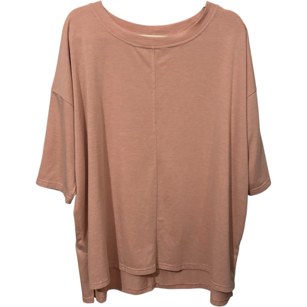 Glam T-Shirt Women L Pink Solid Center Seam‎ Oversized Short Sleeve Casual Top